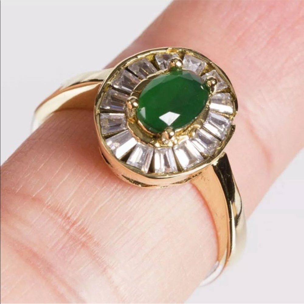 Emerald Sapphire Two Tone Turkish Silver 925 Ring - Picture 3 of 8